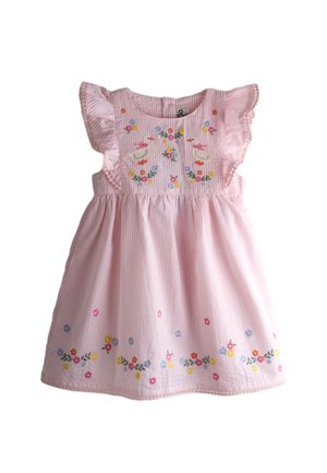 JoJo Maman Bébé REGULAR FIT - FRILL SHOULDER EMBROIDERED  - Dnevna obleka - pink seersucker duck