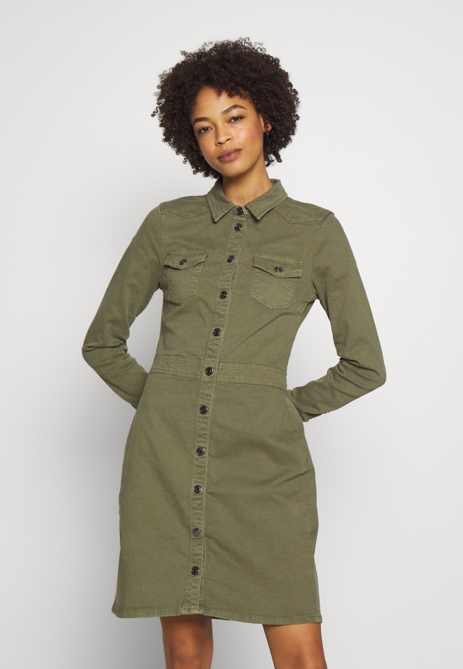 Esprit Utility Dress Jeanskleid Khaki Green Zalando De 