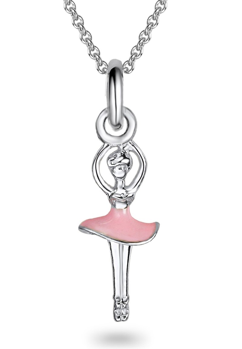 Sølv ballet danser vedhæng med rosa emaljeskørt, der har et detaljeret design og en delikat kæde. Mål cirka 3 cm i højden.