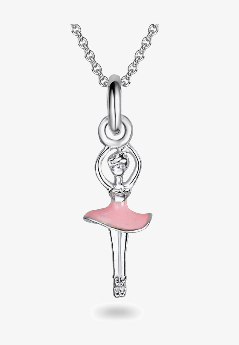 Sølv ballet danser vedhæng med rosa emaljeskørt, der har et detaljeret design og en delikat kæde. Mål cirka 3 cm i højden.