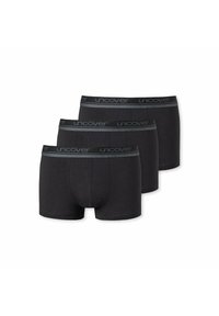 Svarta boxerkalsonger i set om tre med elastiskt midjeband som har "uncover"-logotyper i grått. Slät tyg med figurnära design.