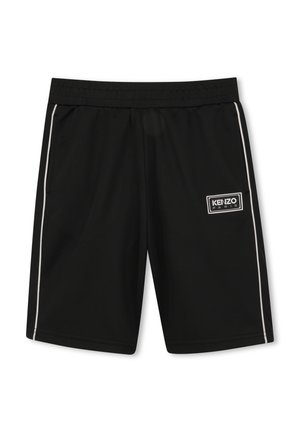 Shorts de sport noirs en tissu léger. Dotés de bandes blanches sur les côtés et d'un patch logo Kenzo à l'avant. Taille élastique incluse.