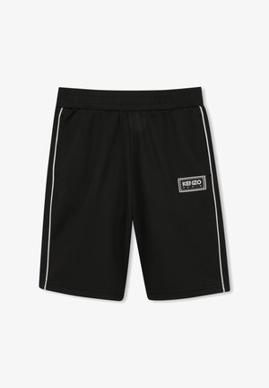 Shorts de sport noirs en tissu léger. Dotés de bandes blanches sur les côtés et d'un patch logo Kenzo à l'avant. Taille élastique incluse.