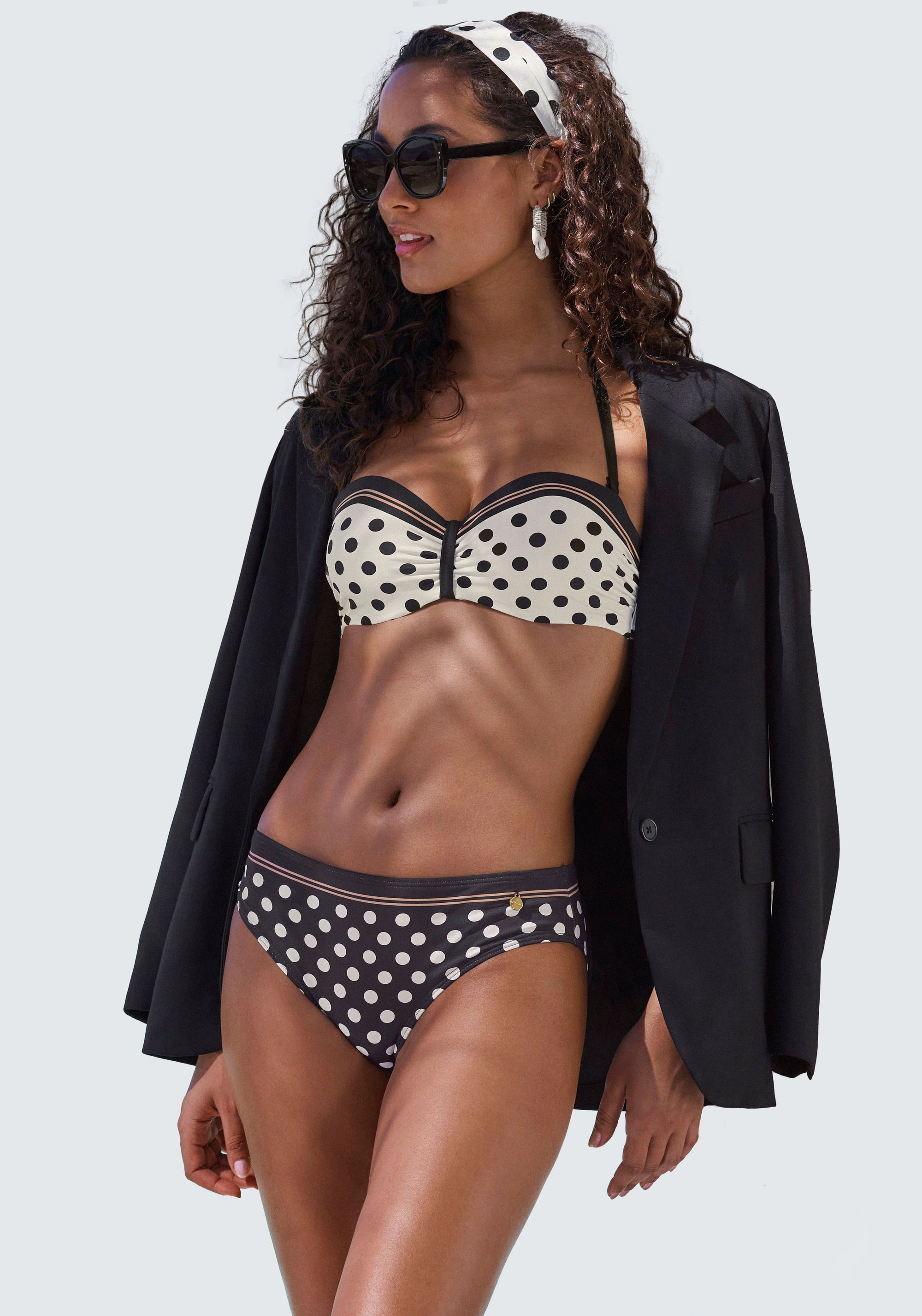 LASCANA WIRE BANDEAU Bikini black/off-white/black