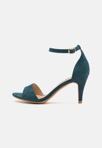 Sandales Talons Oasis Satin Bleu Pétrole Avec Strass - Pointure 38 Neuves
