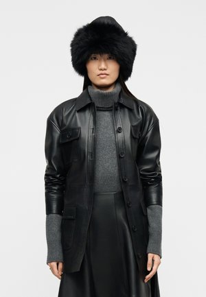 BELTED JACKET - Kožená bunda - black