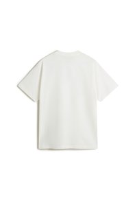 Weißes Baumwoll-T-Shirt mit lässiger Passform, kurzen Ärmeln und rundem Halsausschnitt. Die Rückansicht zeigt einen glatten, einfarbigen Stoff ohne Muster oder Akzente.