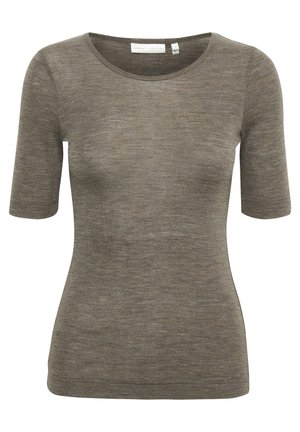 Braun kurzärmeliges T-Shirt aus weichem, strukturiertem Material mit Rundhalsausschnitt. Verfügt über ein dezentes Markenlogo nahe dem Saum.