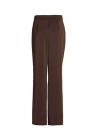 Pantalon marron foncé à jambe droite avec plis devant et taille ajustée, présenté sur fond blanc.