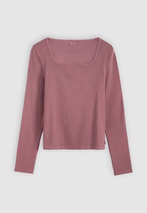 Μπλούζα με μακριά μανίκια σε αποχρώσεις dusty rose, με τετράγωνη λαιμόκοψη και απαλό, λείο ύφασμα. Εφαρμοστή γραμμή με ίσιο τελείωμα και πλαϊνές σχισμές.