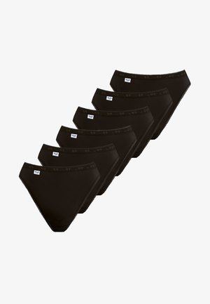 Set di sei slip in cotone nero, caratterizzati da una texture liscia, vita elastica con logo e design classico a gamba alta.