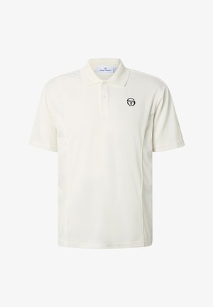 Polo blanco de manga corta con tapeta de dos botones y un pequeño logo negro de Sergio Tacchini en el pecho izquierdo.