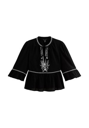 New Look FLORAL EMBROIDERED TIE FRONT SMOCK - Blouse - black