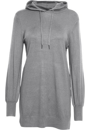 Grau Kapuzen-Tunika mit langen Ärmeln, gerippten Bündchen und Saum, aus einem strukturierten Strickstoff und verstellbaren Kordeln an der Kapuze.