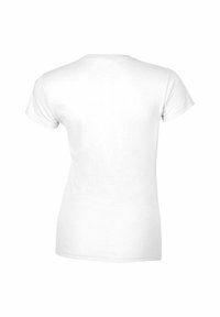 T-shirt en coton blanc avec des manches courtes, un col rond et une texture lisse. Pas de graphismes ni de motifs au dos.