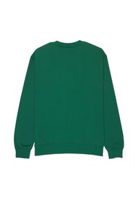 Zelená mikina s kulatým výstřihem vyrobená z měkkého materiálu, s dlouhými rukávy, žebrovaným výstřihem a jednoduchým designem bez grafiky.