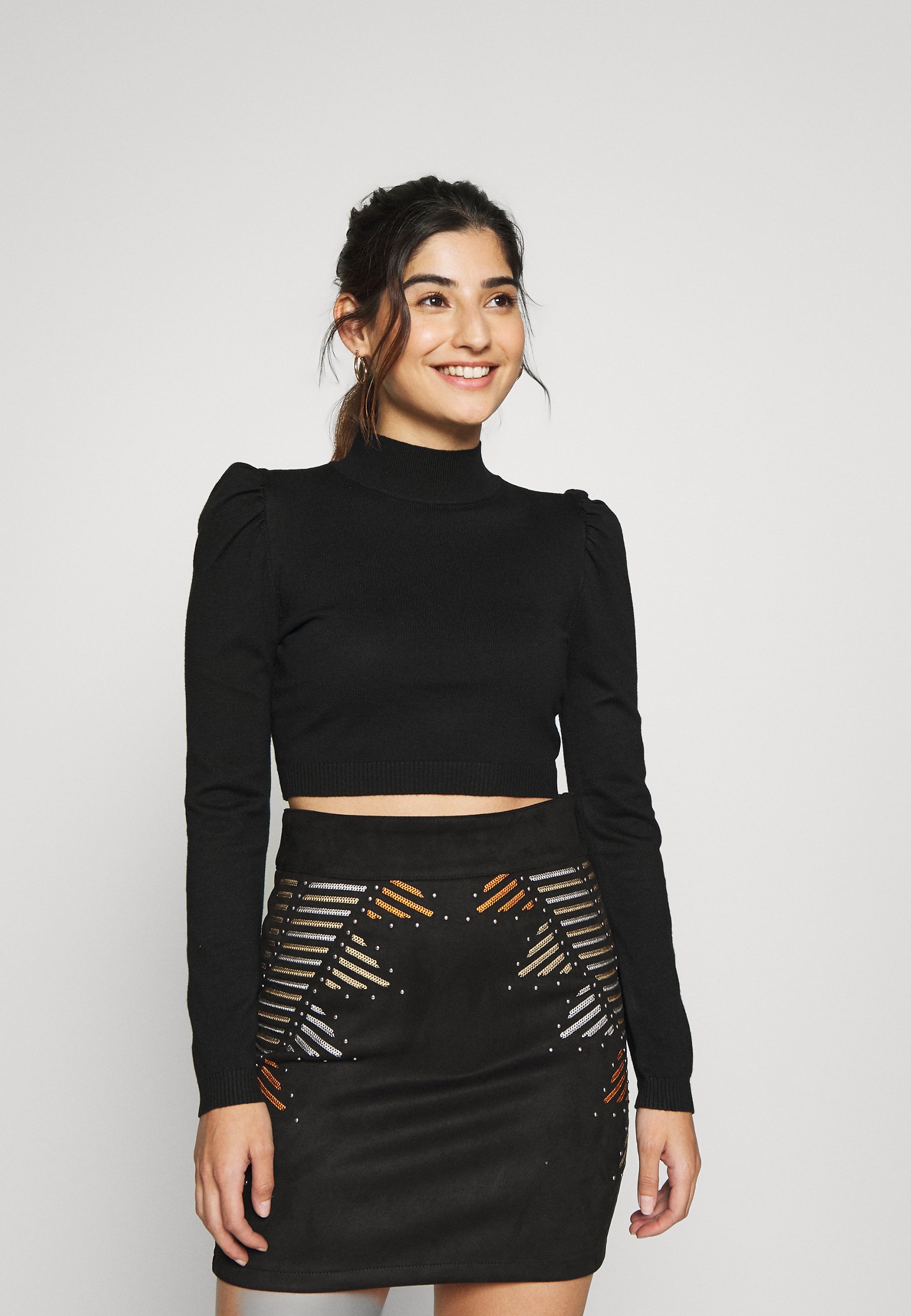 Missguided Petite PUFF SLEEVE Strikkegenser black Missguided Petite RIPPED - Miniskjørt - black