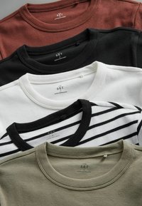 THE SET REGULAR FIT - 5 PACK SHORT SLEEVED   - T-Shirt basic - khaki green burgundy red cream black stripe