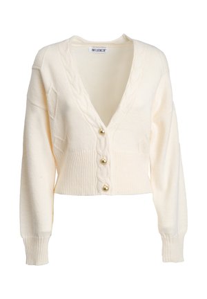 INFLUENCER, INFLUENCER CARDIGAN CABLE-STITCH PLACKET CARDIGAN - Strickjacke - ivory