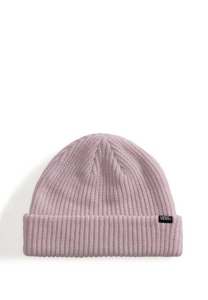 Cappello beanie lavorato a maglia viola chiaro con risvolto e piccola etichetta nera con il logo Vans sul lato.