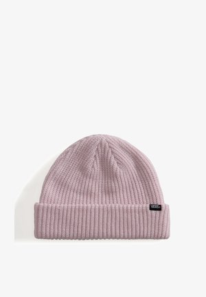 Cappello beanie lavorato a maglia viola chiaro con risvolto e piccola etichetta nera con il logo Vans sul lato.