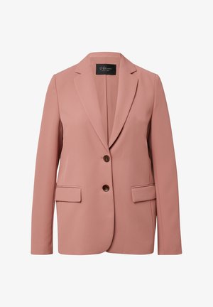 Blush roze blazer van soepel materiaal, met een gelapte revers, enkele knoopsluiting en twee voorzakken.