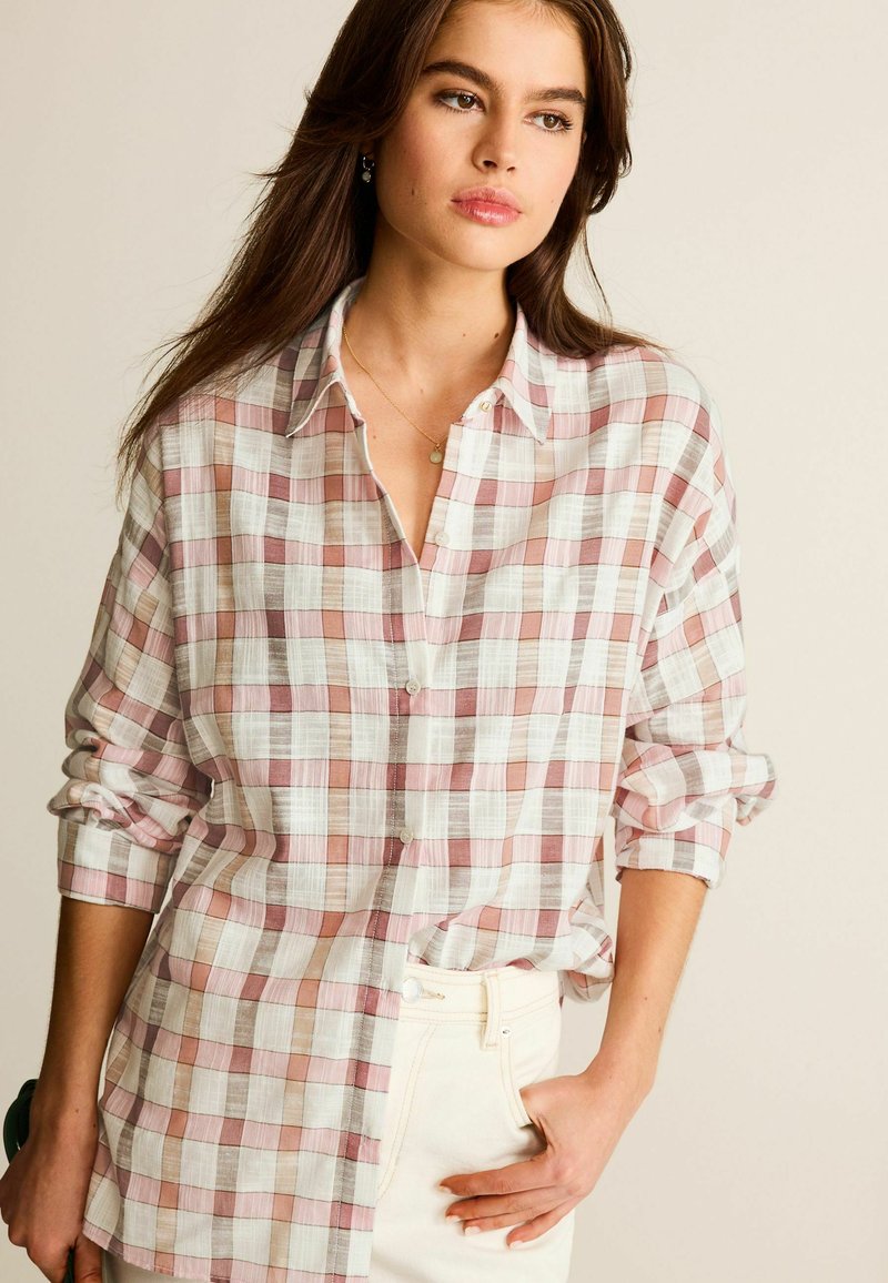 Next TEXTURED CHECK LONG SLEEVE - Paitapusero - bright pink white