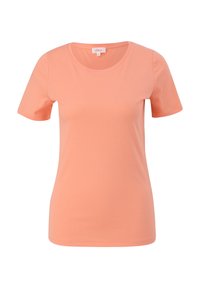 T-shirt z krótkim rękawem w jasnoróżowym kolorze, wykonany z miękkiej bawełny, z okrągłym dekoltem i dopasowanym krojem. Prosty design, bez wzorów.