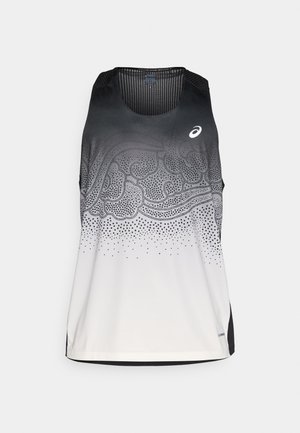 Sleeveless athletic tank top in gradient black to white. Features a dotted design, round neckline, and subtle branding on the chest.