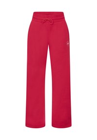 Rote Jogginghose mit einem Kordelzugbund, zwei seitlichen Taschen und einem kleinen Logo auf dem linken Oberschenkel. Weiches Baumwollmaterial mit geradem Schnitt.
