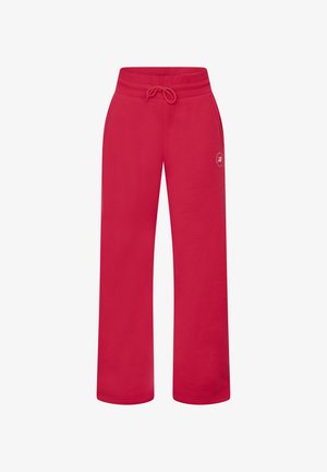 Rote Jogginghose mit einem Kordelzugbund, zwei seitlichen Taschen und einem kleinen Logo auf dem linken Oberschenkel. Weiches Baumwollmaterial mit geradem Schnitt.