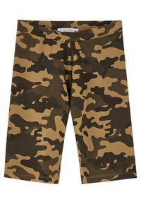 Camouflage shorts in tinten bruin en groen, gemaakt van zachte stof. Voorzien van een aansluitend ontwerp en een elastische tailleband.