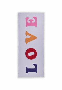 Serviette en coton multicolore avec le mot "AMOUR" affiché en grandes lettres, présentant des couleurs rose, orange, rouge et violet sur un fond blanc.