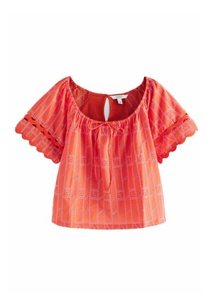 Next REGULAR FIT BRODERIE SHORT SLEEVE - Palaidinė - orange contrast stitch