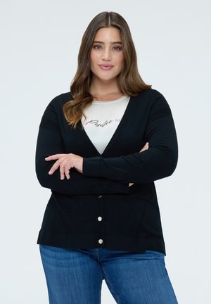 SCOLLO A V CON BOTTONI - Cardigan - nero