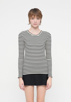 Selected Femme SLFANNA CREW NECK - Long sleeved top - black/snow white stripes