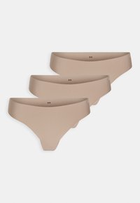 Drie paar beige ondergoed, met een gladde, naadloze uitstraling, een lage taille en een klein logo op de tailleband.