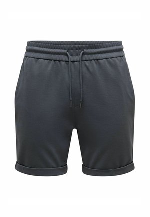Donkergrijze casual shorts met elastische tailleband en trekkoord, met opgerolde zoom en zijzakken.