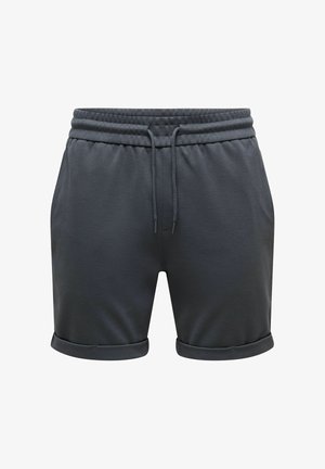 Shorts décontractés gris foncé avec taille élastique et cordon, avec ourlets retroussés et poches latérales.