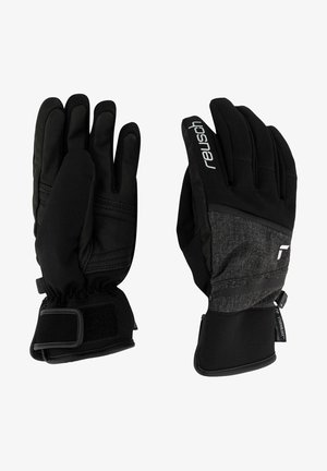 Gants isolants noirs avec un accent texturé gris, dotés d'une sangle en Velcro et d'un poignet élastique, conçus pour la chaleur et l'adhérence.