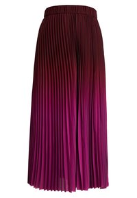 Plissee-Rock in Verlaufstönen von Burgunderrot bis Tiefmagenta. Mit elastischem Bund und glattem Stoff mit fließender Textur.