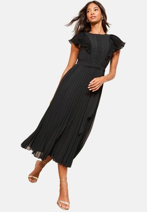 REGULAR FIT-PLEATED LACE INSERT MIDI - Päevakleit - black