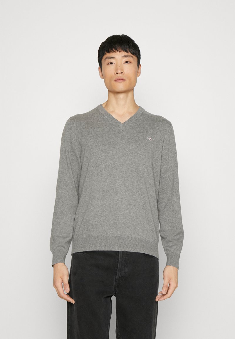 GANT - CLASSIC V NECK - Neule - dark grey melange, Suurenna