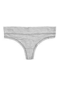 Perizoma in cotone grigio con una texture liscia, caratterizzato da una fascia ampia in vita e dettagli di cucitura minimi per un aspetto senza cuciture.