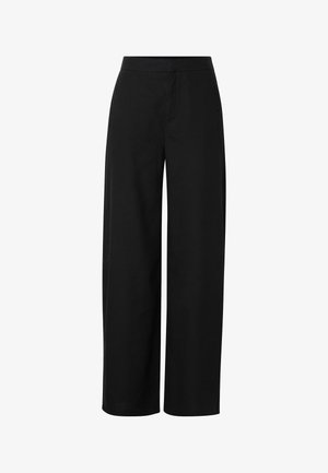Pantalon ample noir à taille haute avec un devant lisse, conçu pour une coupe décontractée.