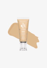 ColorFix-produkt i en beige tube med hvit kork; klar bunn avslører innholdet. Følges av et tilsvarende malt prøvestykke på hvit bakgrunn.