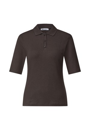Street One, KNITTED-LOOK POLO SHIRT WITH RIBBED TEXTURE - Polo - black coffee