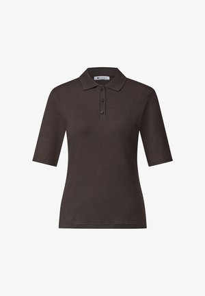 Street One, KNITTED-LOOK POLO SHIRT WITH RIBBED TEXTURE - Polo - black coffee