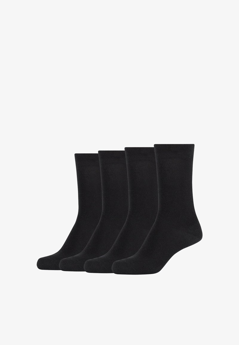 Mustad mustad sokid neljas pakis. Iga sokk on varustatud soonikkoe ja sileda tekstuuriga, mis on loodud mugavuseks ja vastupidavuseks.