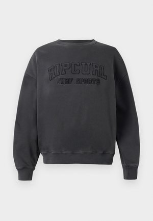 Mörkgrå oversized sweatshirt med ribbade ärmslut och nederkant, med "RIP CURL SURF SPORTS" broderat i matchande mörk tråd.